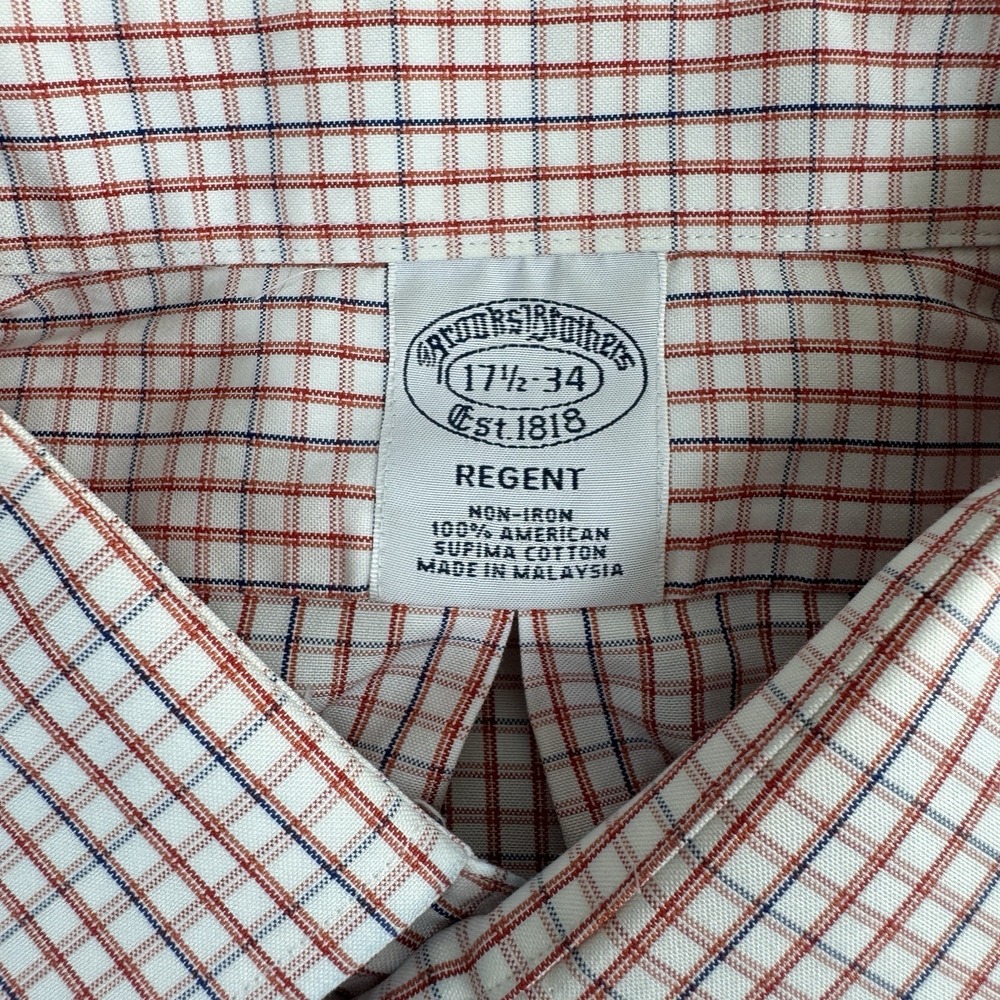 Brooks Brothers Regent Men's 17.5 34 Non Iron Supima Cotton red Plaid Shirt - Picture 2 of 7